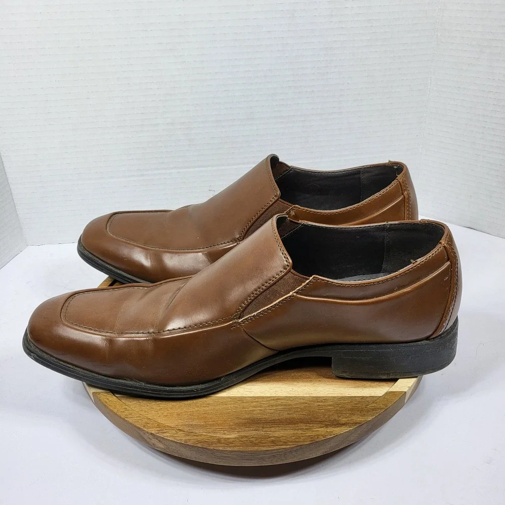 Apt 9 Shane Mens 12 Cognac Brown Square Toe Slip On Loafers APSHANECOGNAC‎
